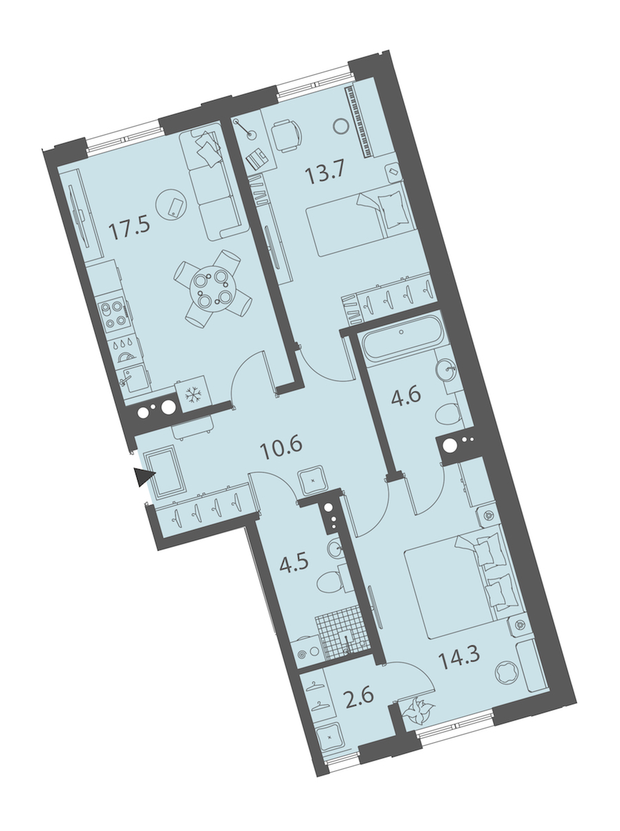 2-комнатная квартира 67.8 м², 6/10 эт., ЖК «DOMINO Premium»